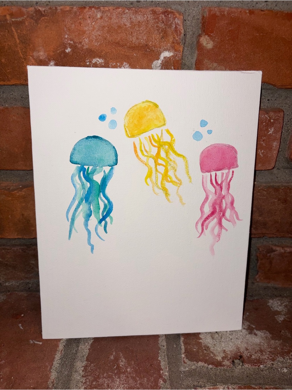 Blue, Yellow & Pink Jellyfish Watercolor Canvas Art